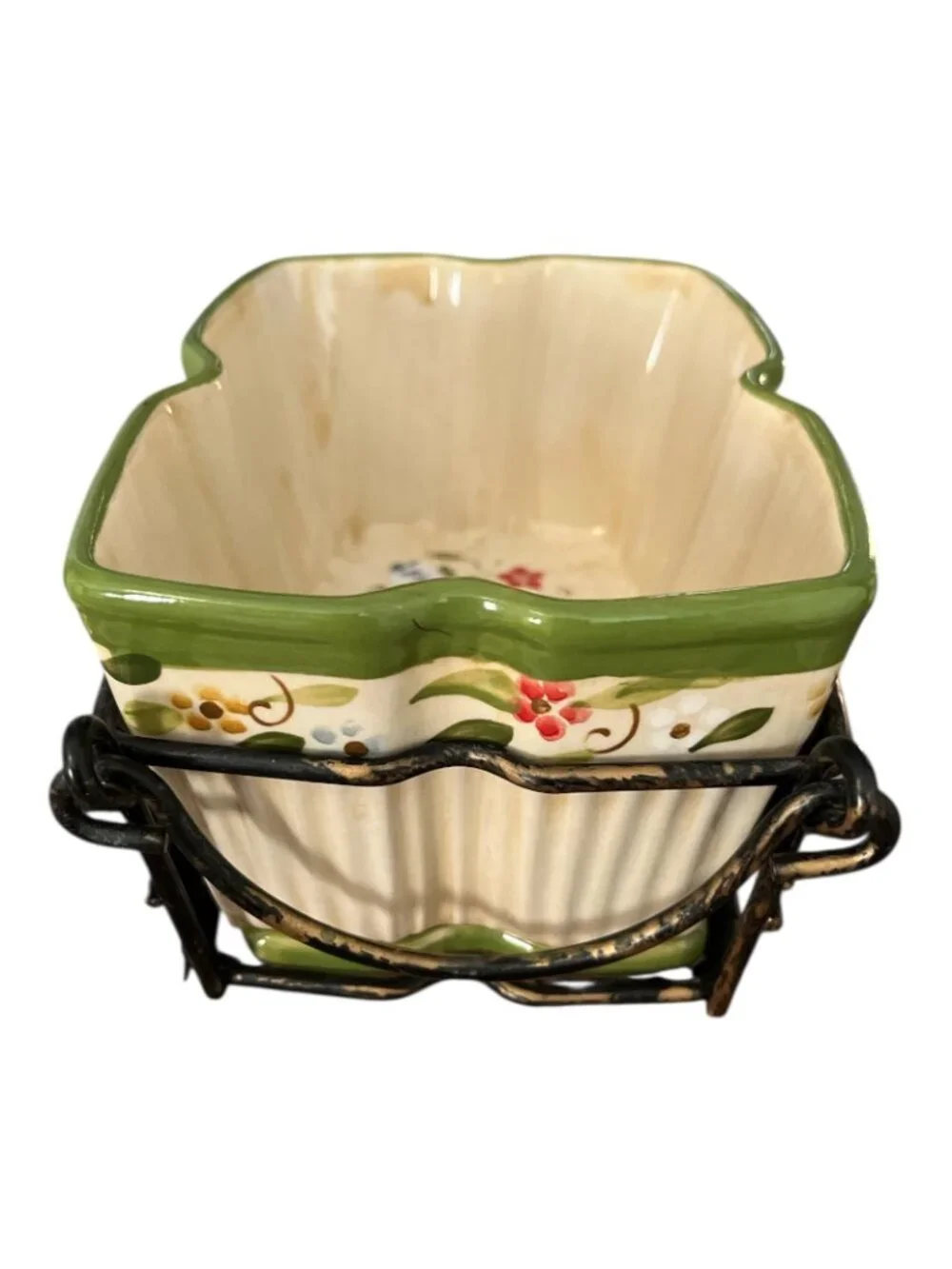 Temp-tations by Tara Floral Ceramic Baking Dish With Metal Rack 6.5 Inch Y2K